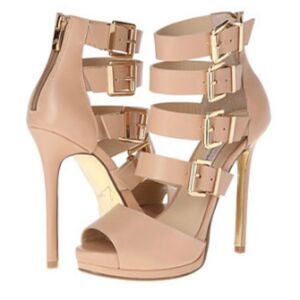 Kristin Cavallari Chinese Laundry Gladiator Heels Blush Pink Gold Buckle 9.5